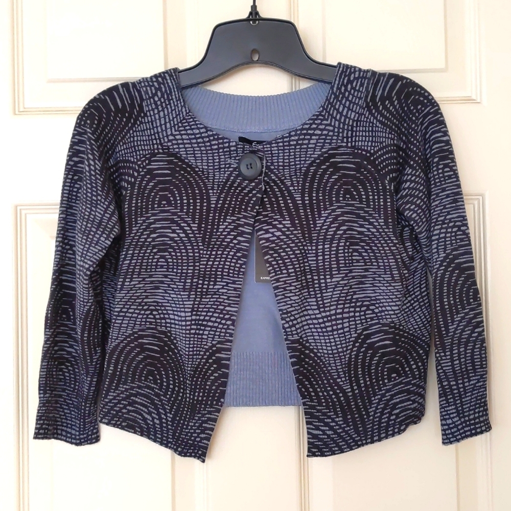 NWT. Express Woman's Rayon blended crop cardigan sweater w/multi color design.